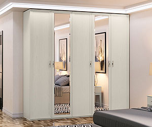шкаф 5-ти дверный с 2-мя зеркалами Palmari P2570 цвет 2 светло серый
